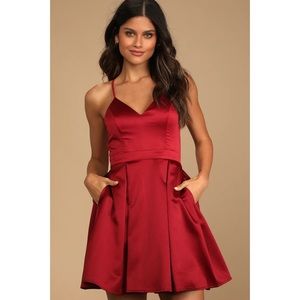 Lulus Be With You Wine Red Skater Dress Large